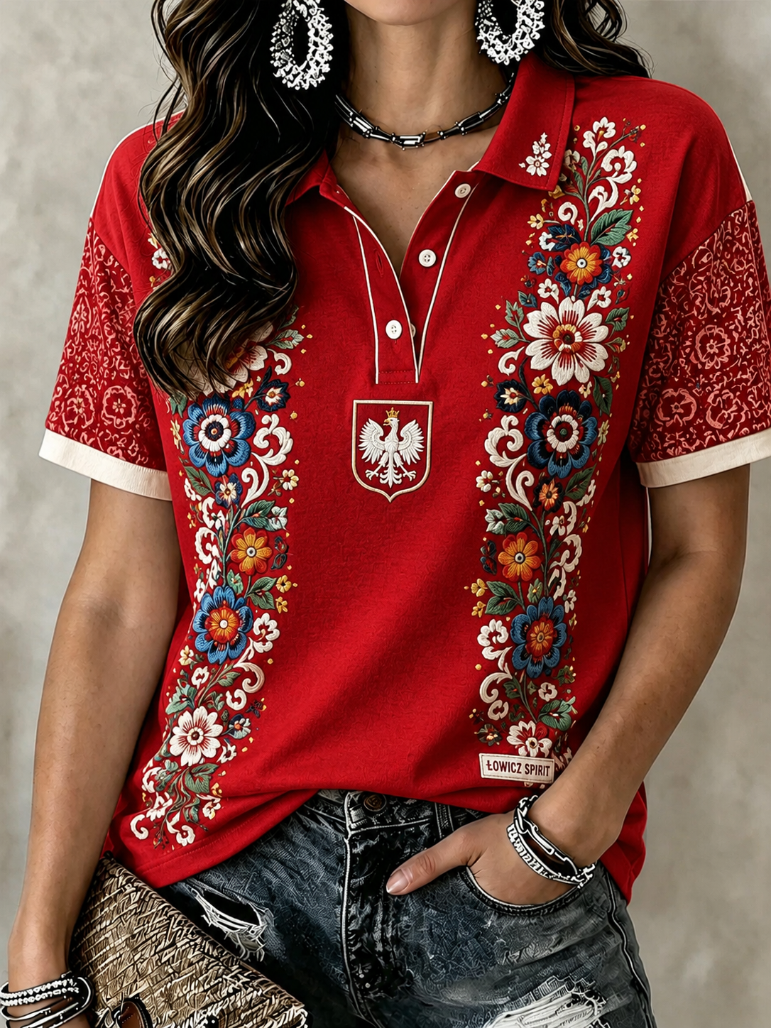 Damski T-shirt polo z motywem Polski