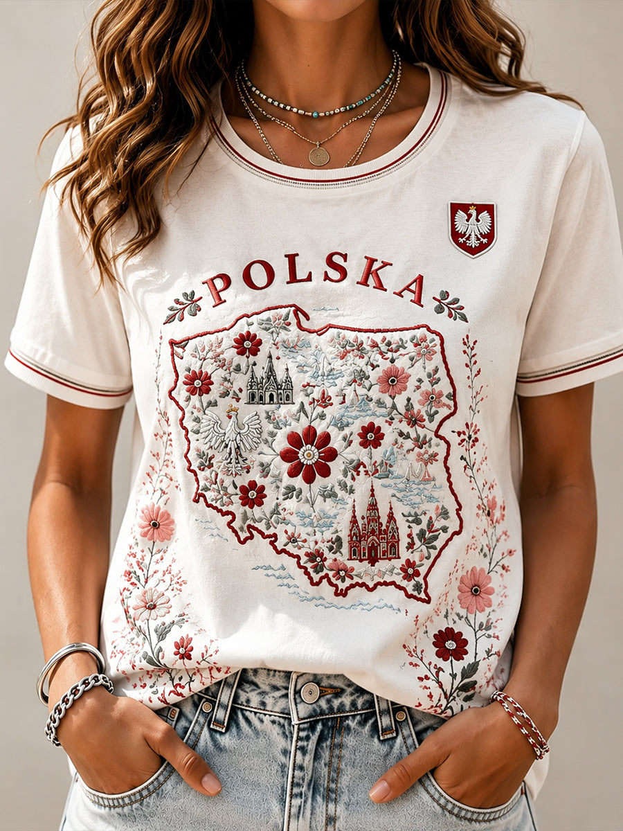 Damski t-shirt z krótkim rękawem z Polską