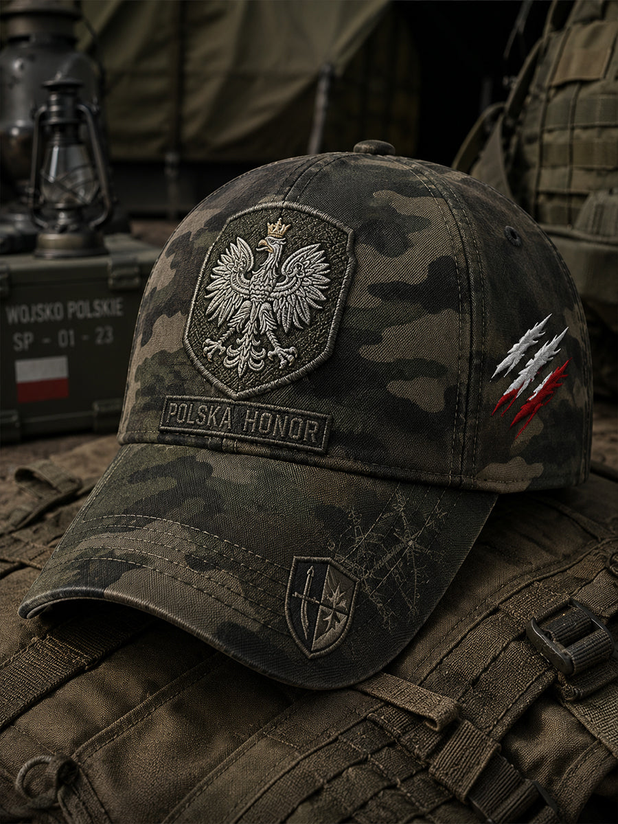 Męska czapka w stylu vintage z wojskowym, kamuflażowym wzorem
