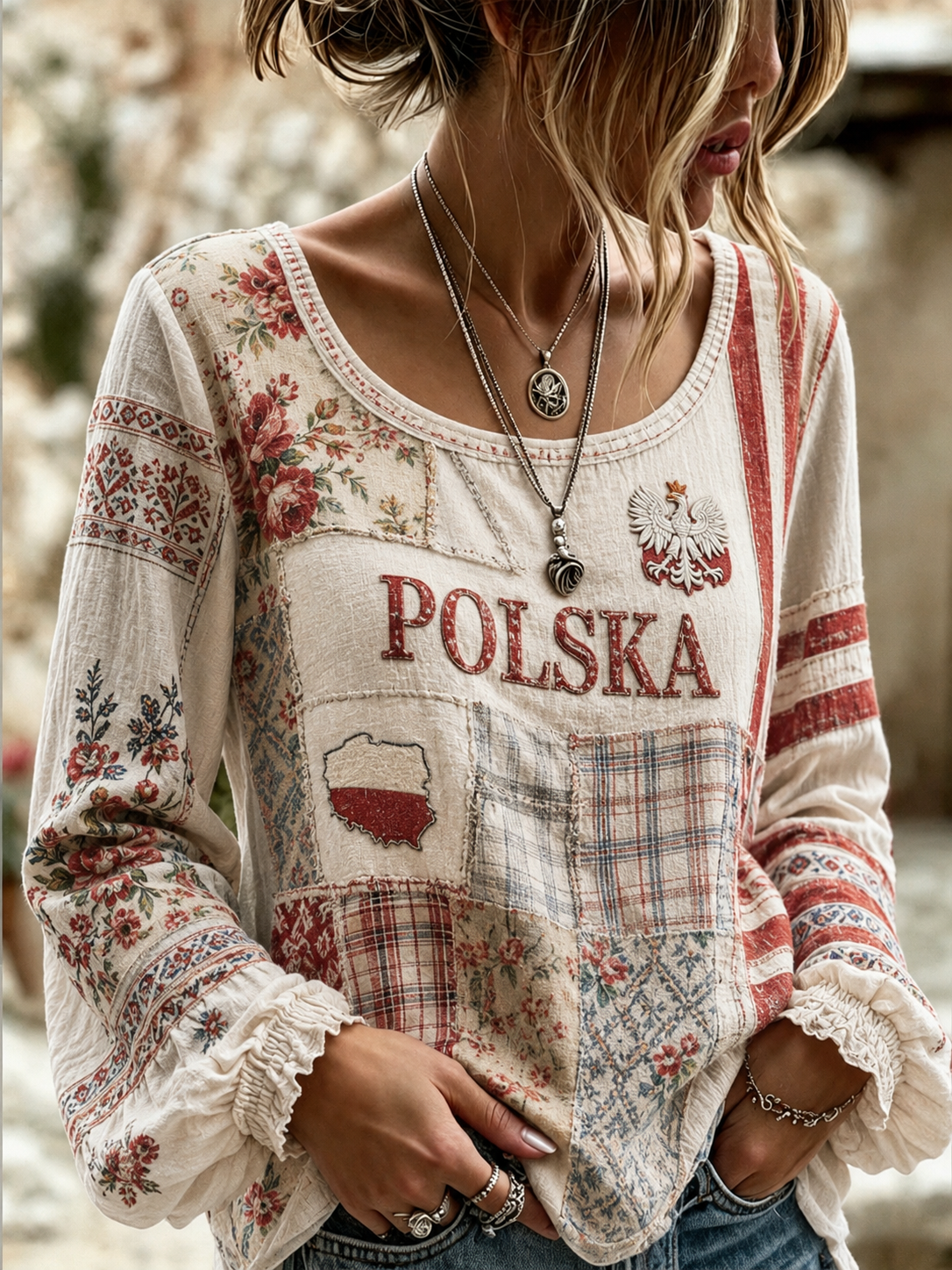 Bawełniano-lniana koszula dla kobiet z okazji Dnia Niepodległości Polski