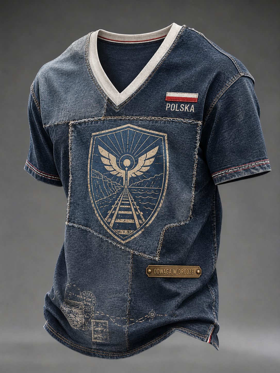 Męski t-shirt wojskowy polski z dekoltem w kształcie litery V