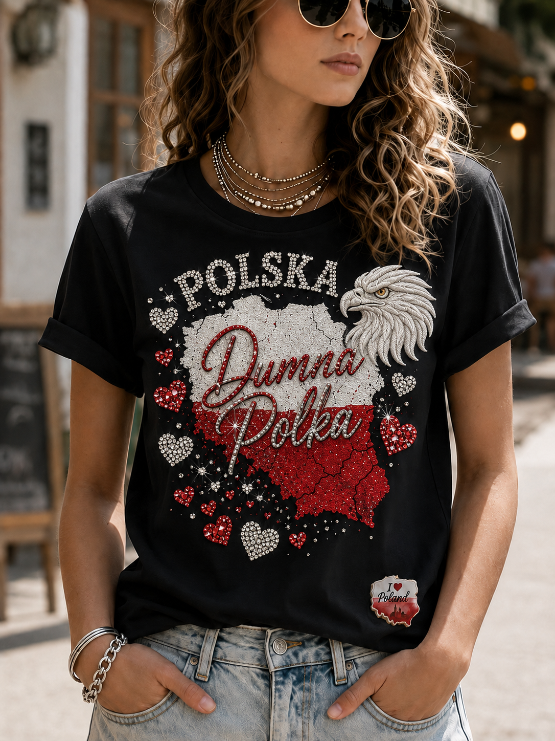 Damski t-shirt z krótkim rękawem z Polską