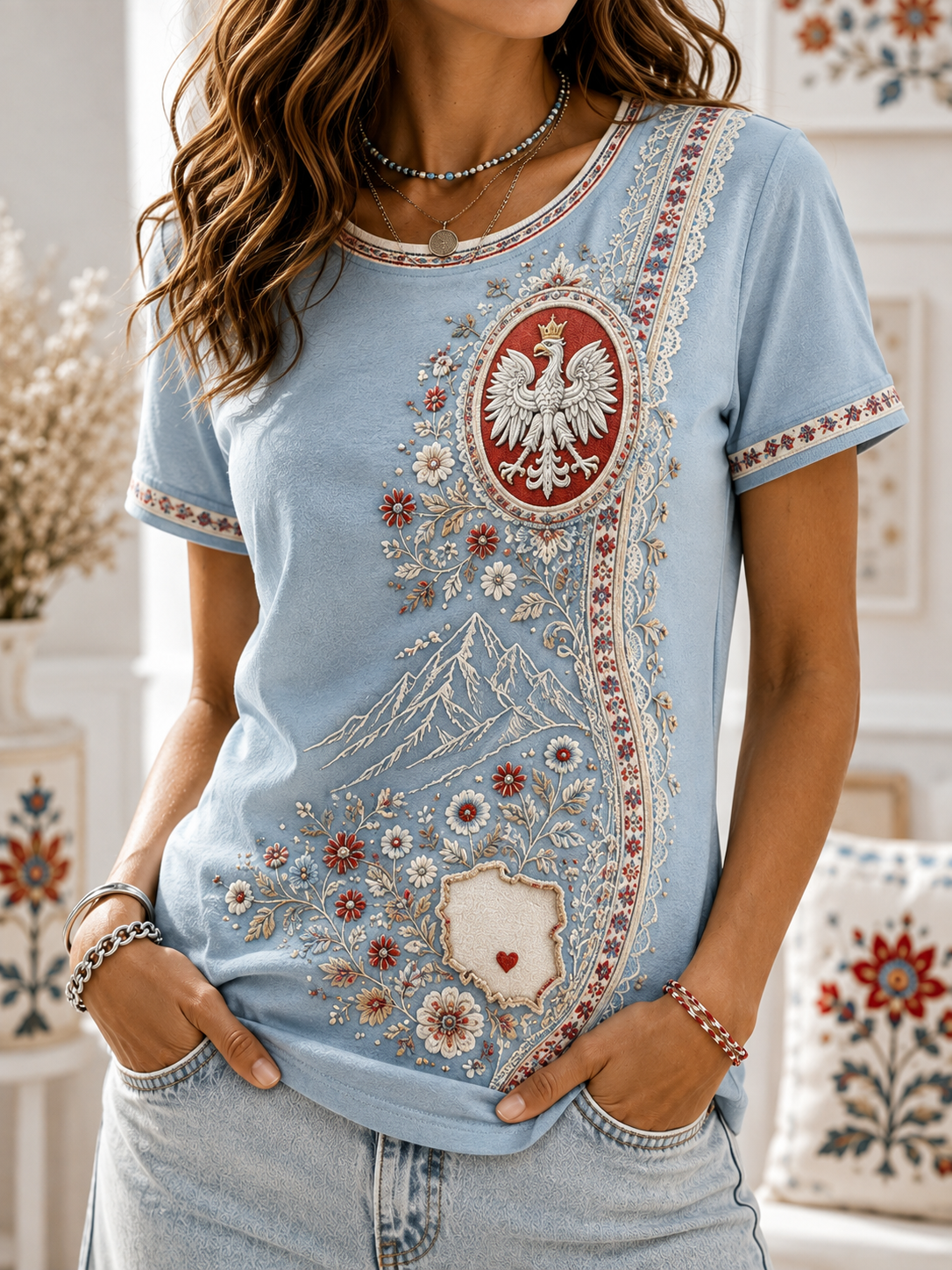 Damski t-shirt z krótkim rękawem z Polską