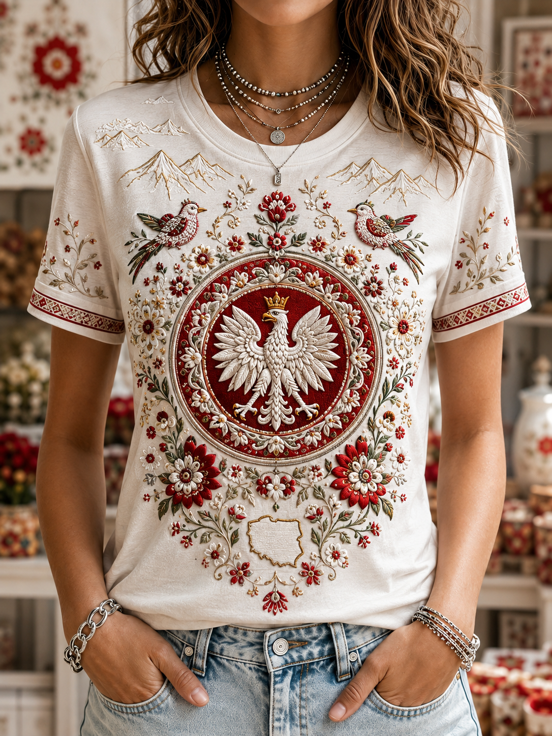 Damski t-shirt z krótkim rękawem z Polską