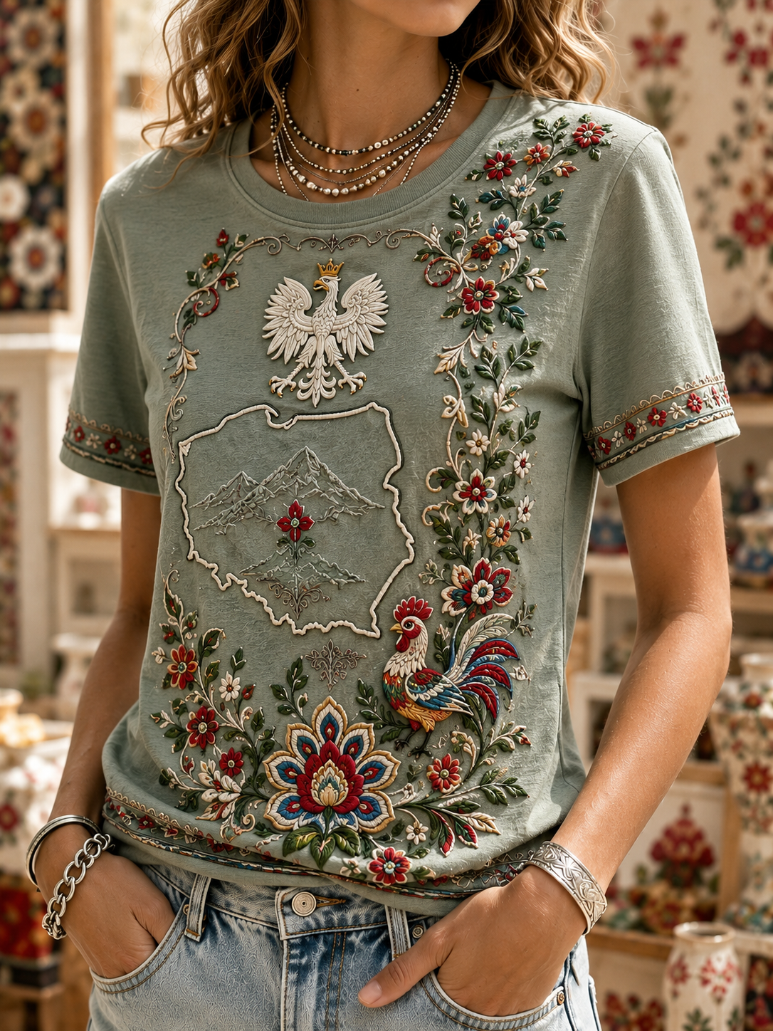 Damski t-shirt z krótkim rękawem z Polską