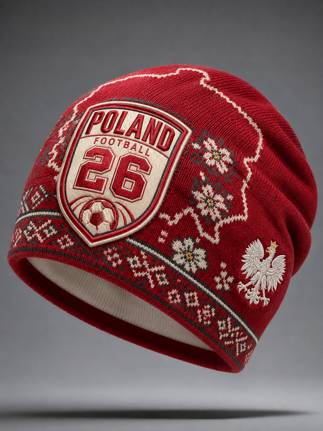 Polska piłkarska, w stylu vintage, ciepła dzianinowa czapka na jesień i zimę