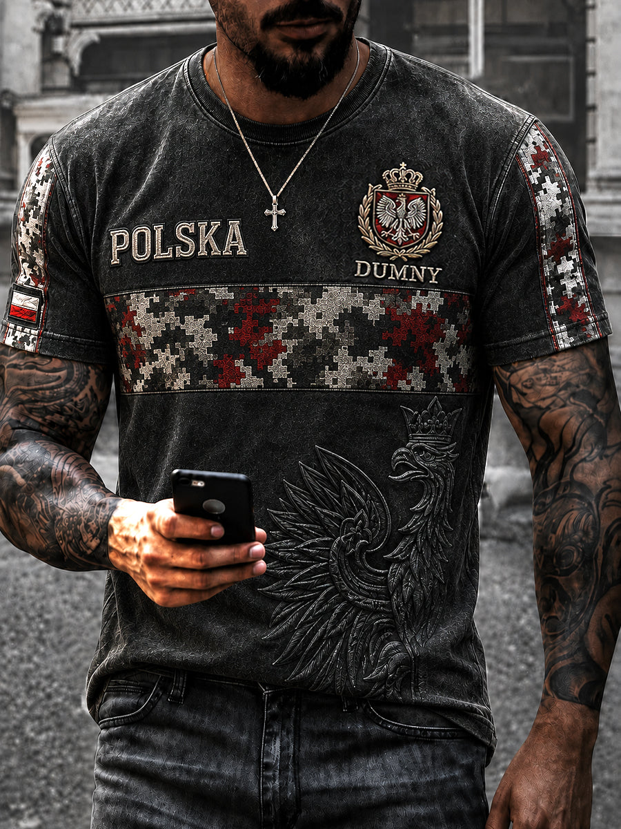 Vintage polski weteran pamiątkowy kamuflaż Patchwork T-Shirt
