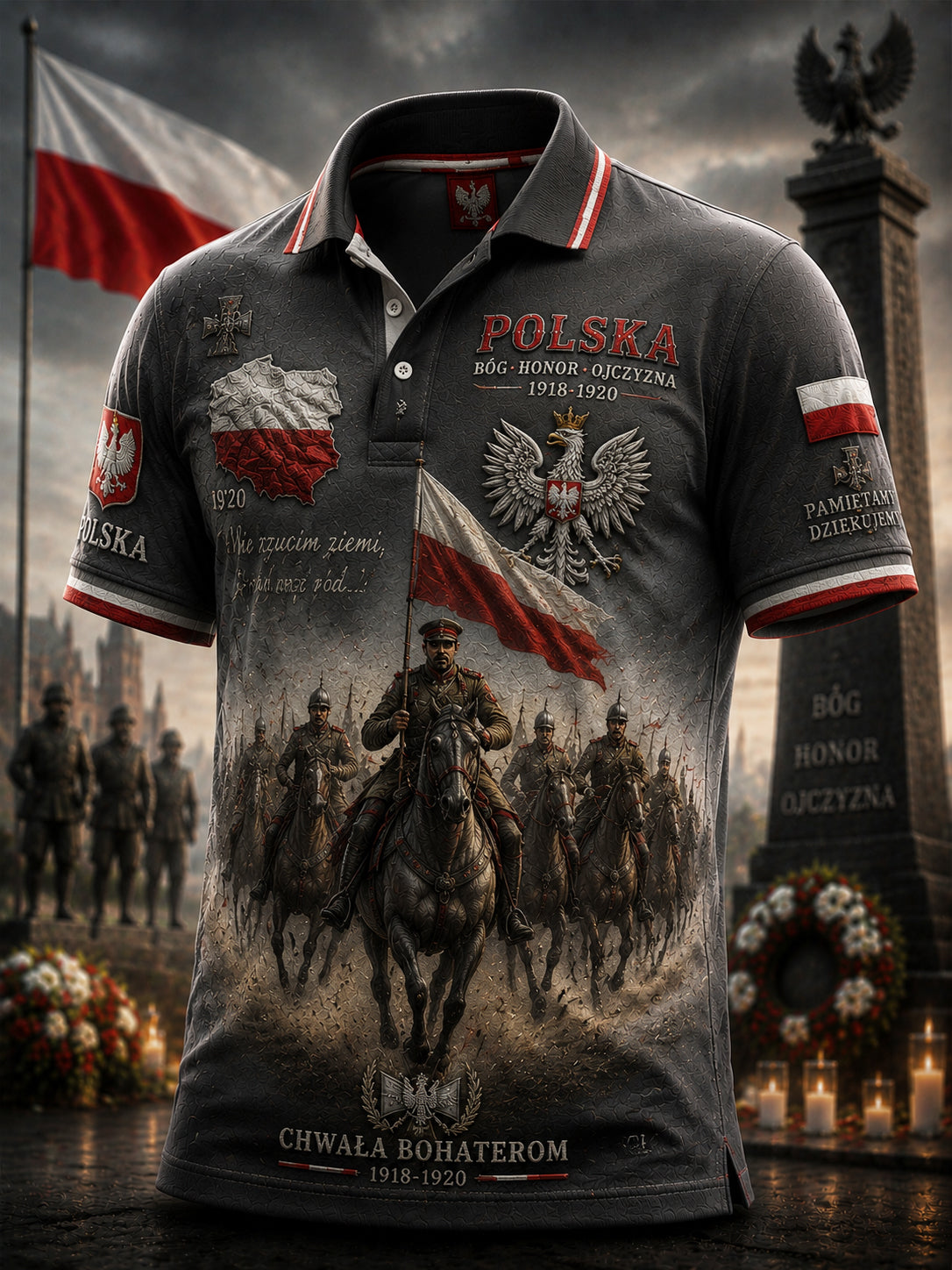 Klasyczna mapa polskiego orła patriotyczna pamiątkowa koszulka polo