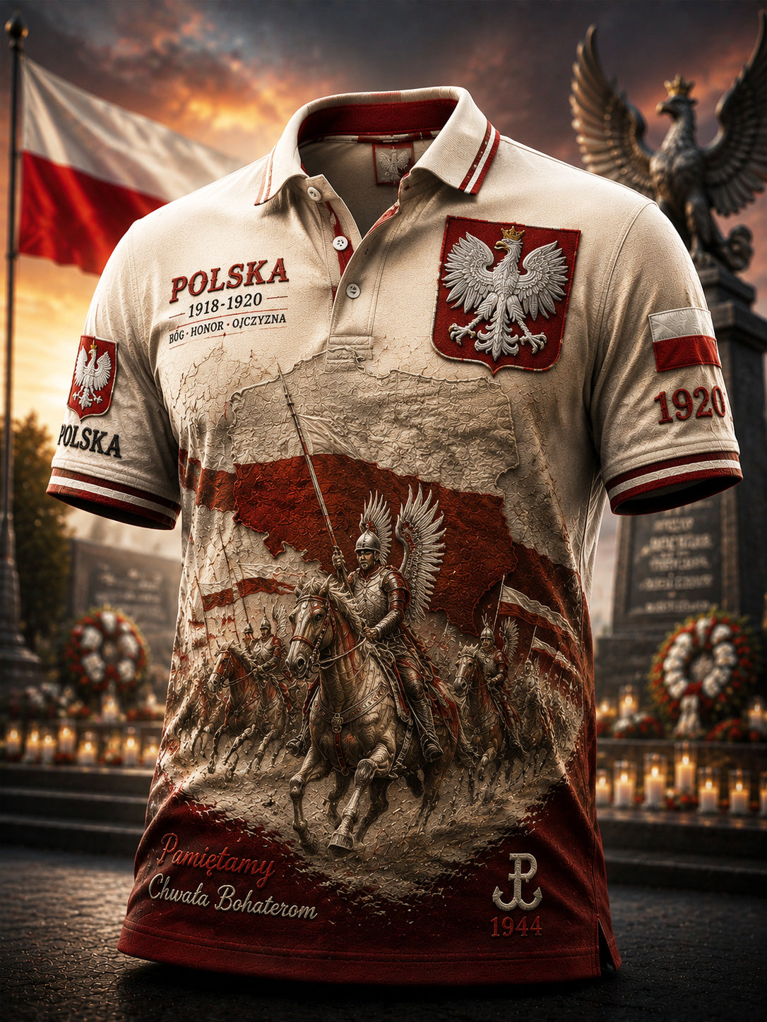 Pamiątkowa koszulka polo Vintage polski orzeł kawaleria patriotyczna
