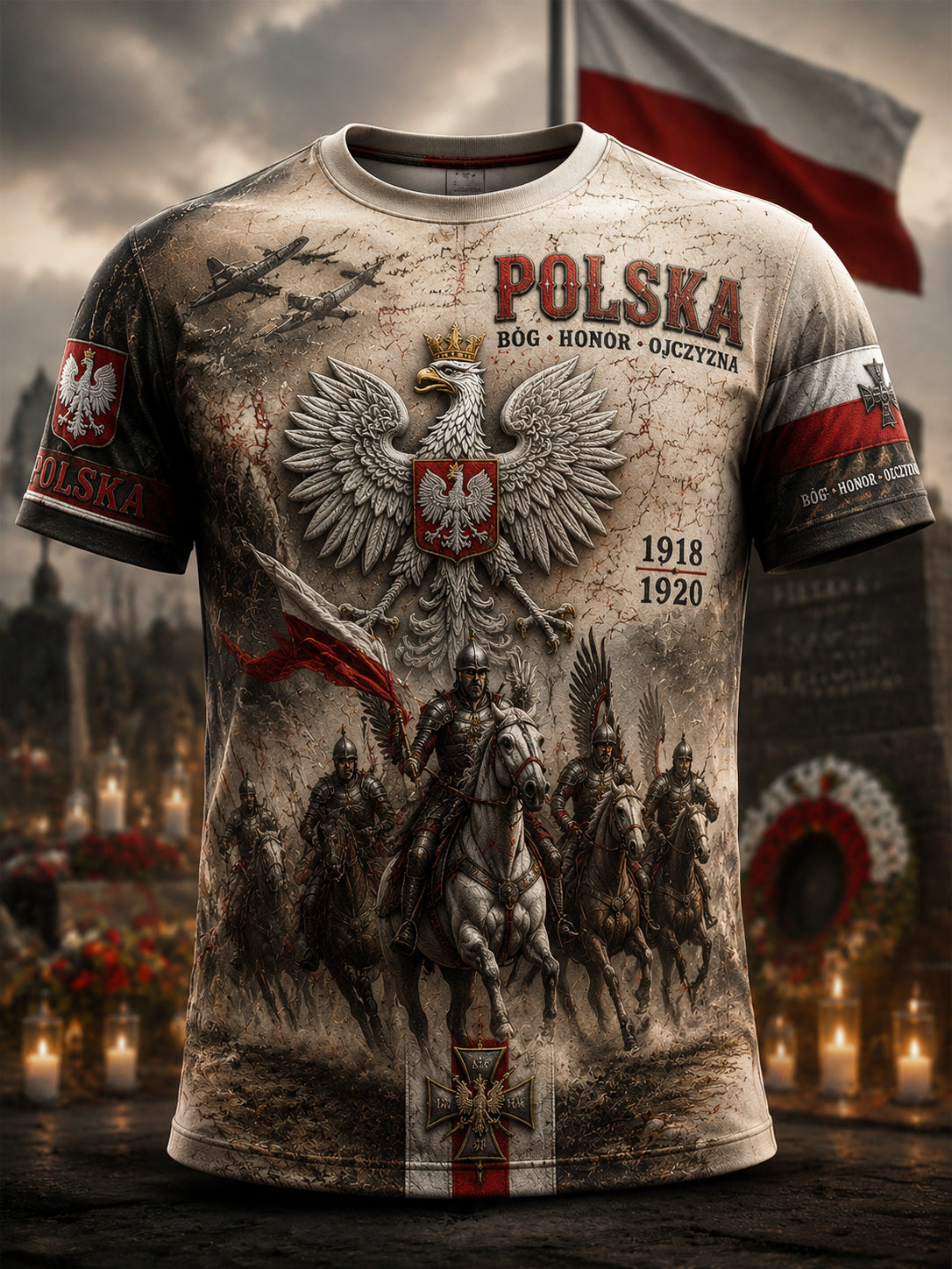 Retro polska patriotyczna pamiątkowa koszulka casual