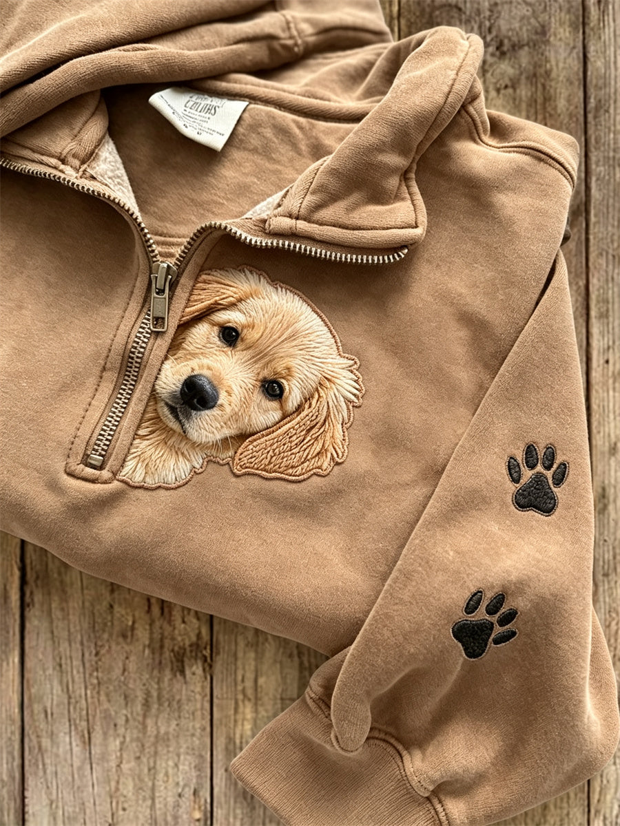 Damska bluza zapinana na zamek z nadrukiem Golden Retriever dla psów i łap
