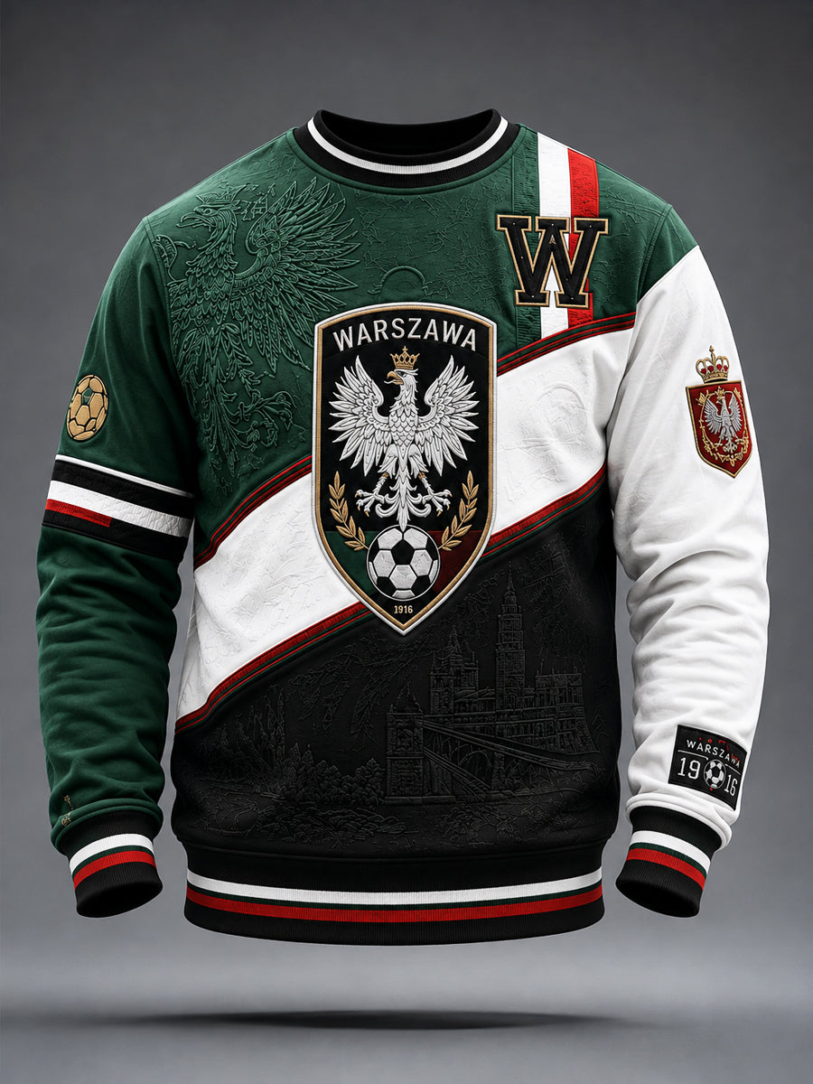 Retro polska warszawska piłka nożna klasyczna patchworkowa bluza