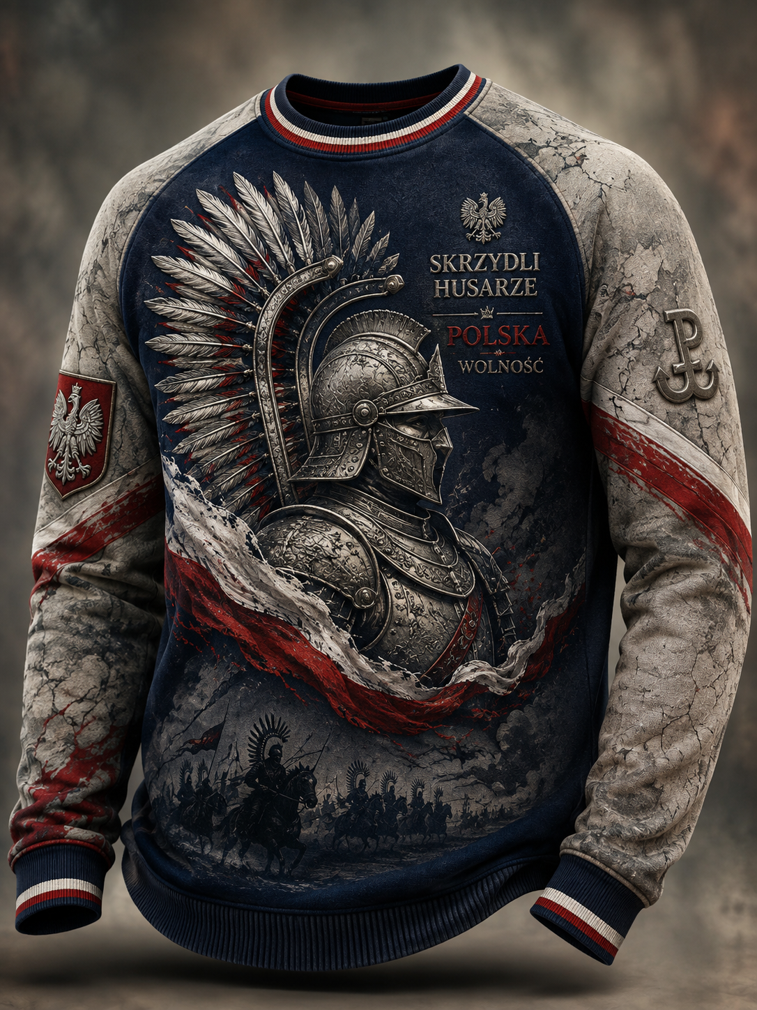 Męski t-shirt z dzianiny gofrowej z długim rękawem wojska polskiego