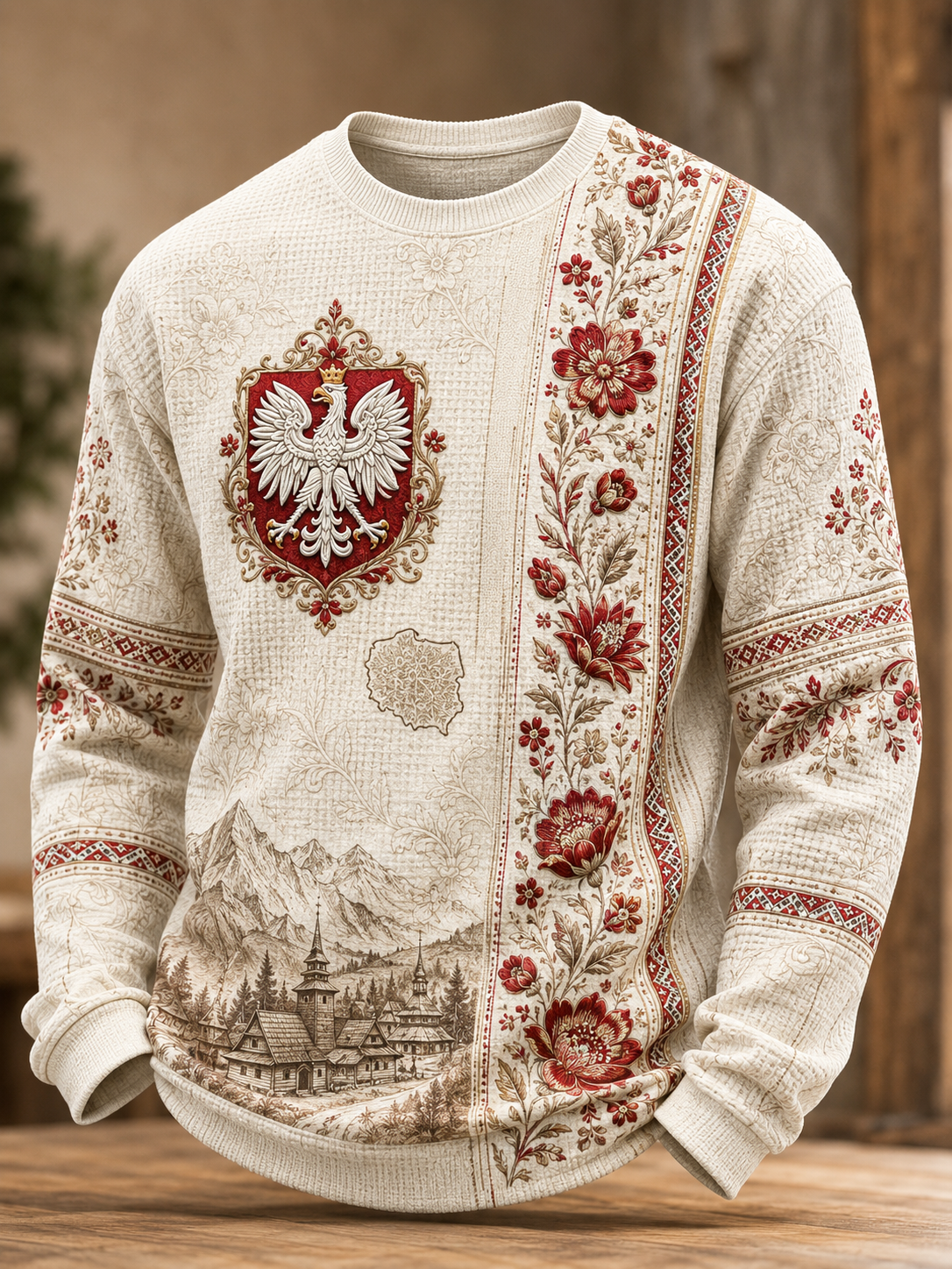 Męski t-shirt z falbanką w Polsce z długim rękawem