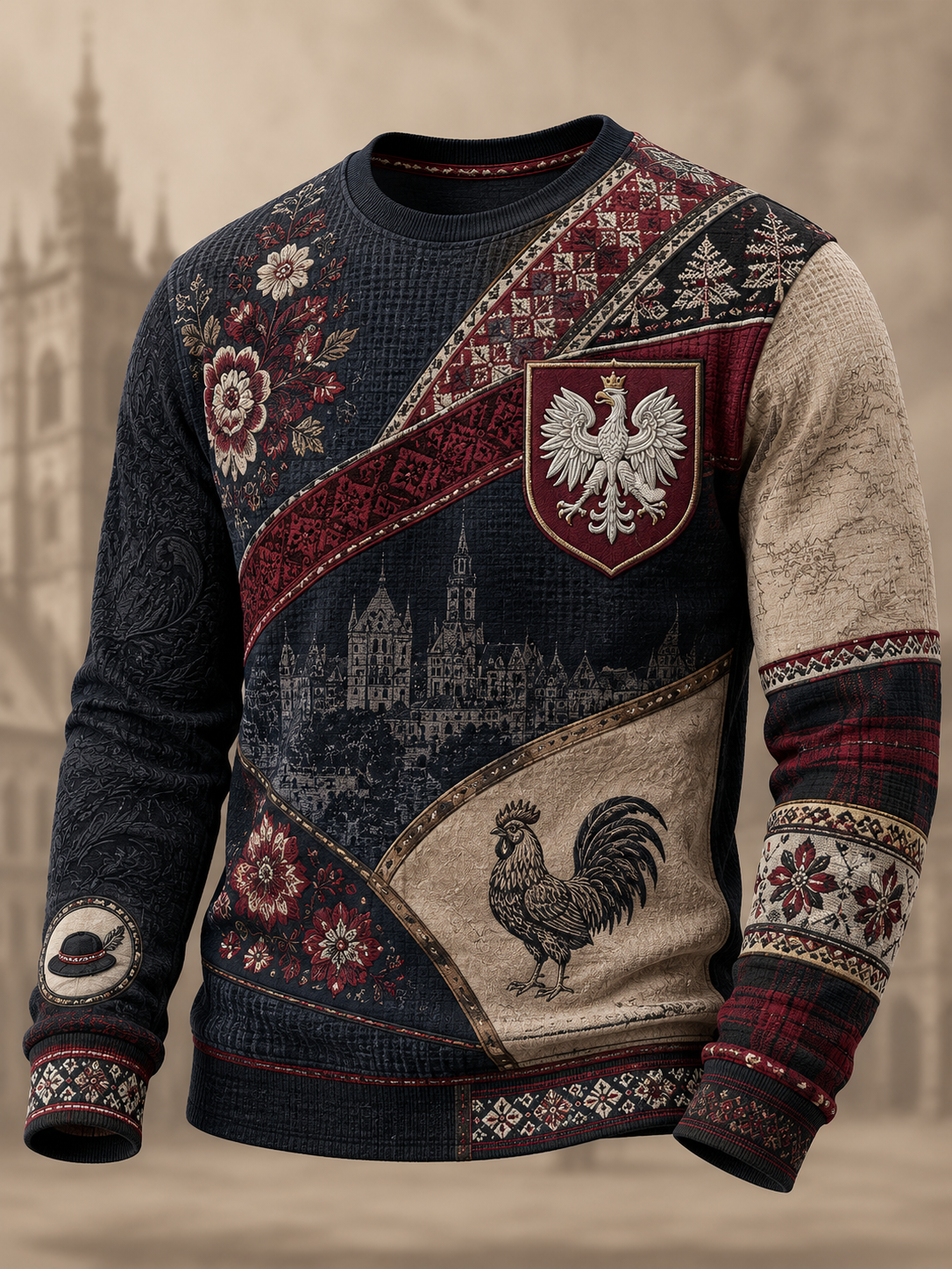 Męski t-shirt z falbanką w Polsce z długim rękawem