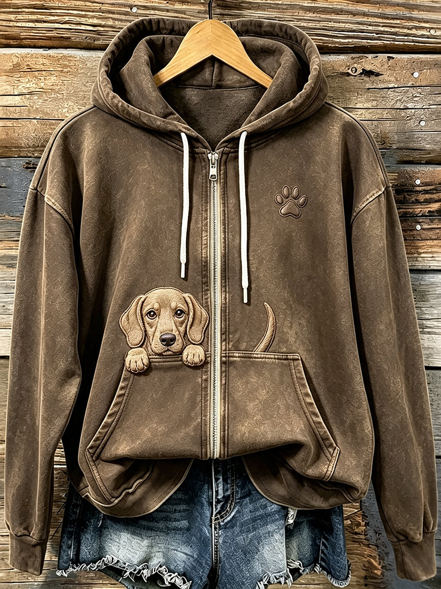 Damski uroczy labrador pies z nadrukiem łapy Przytulna bluza z kapturem na zamek
