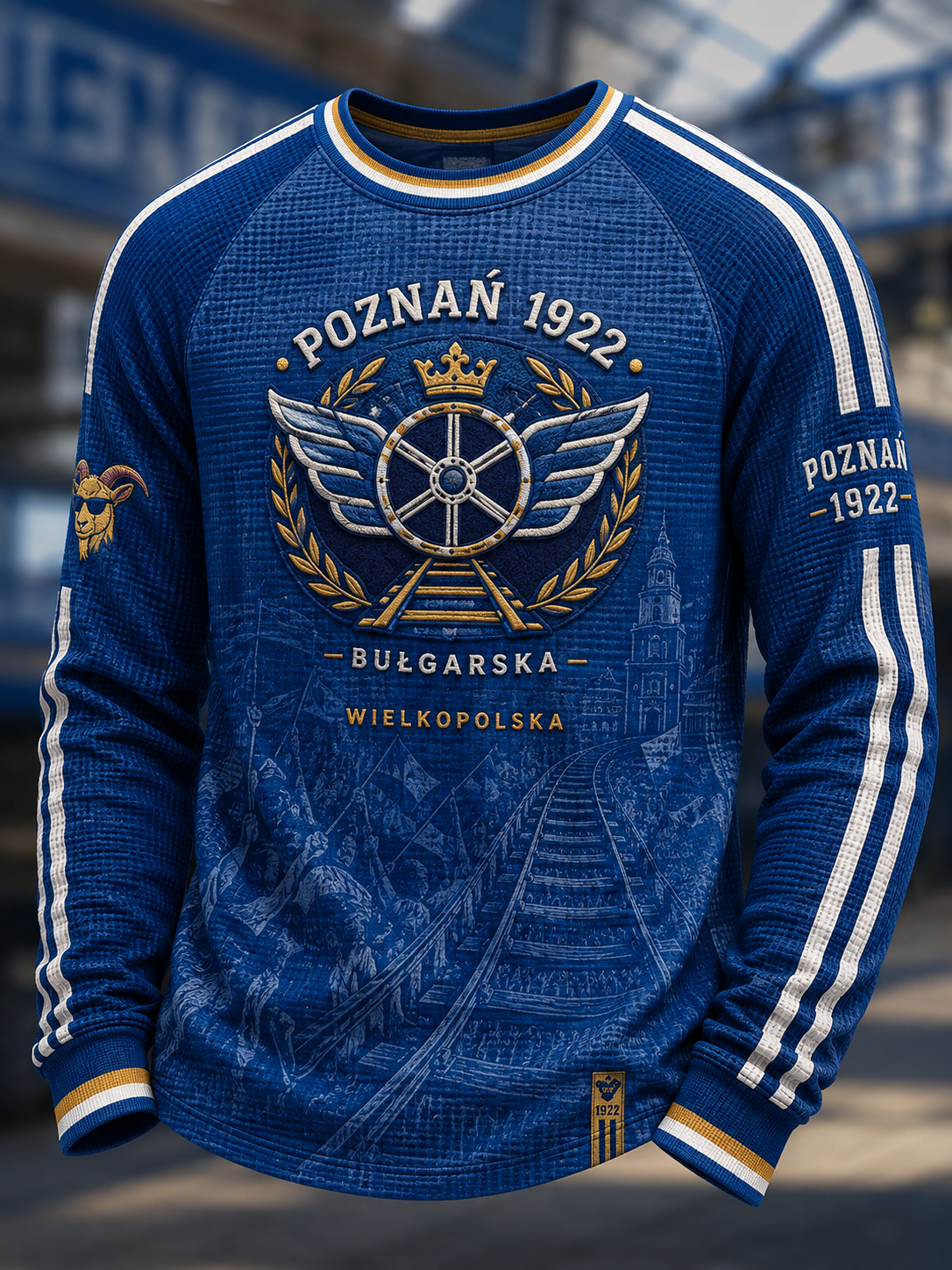 Męski polski koszykarski t-shirt z warkoczykowym wzorem i długim rękawem