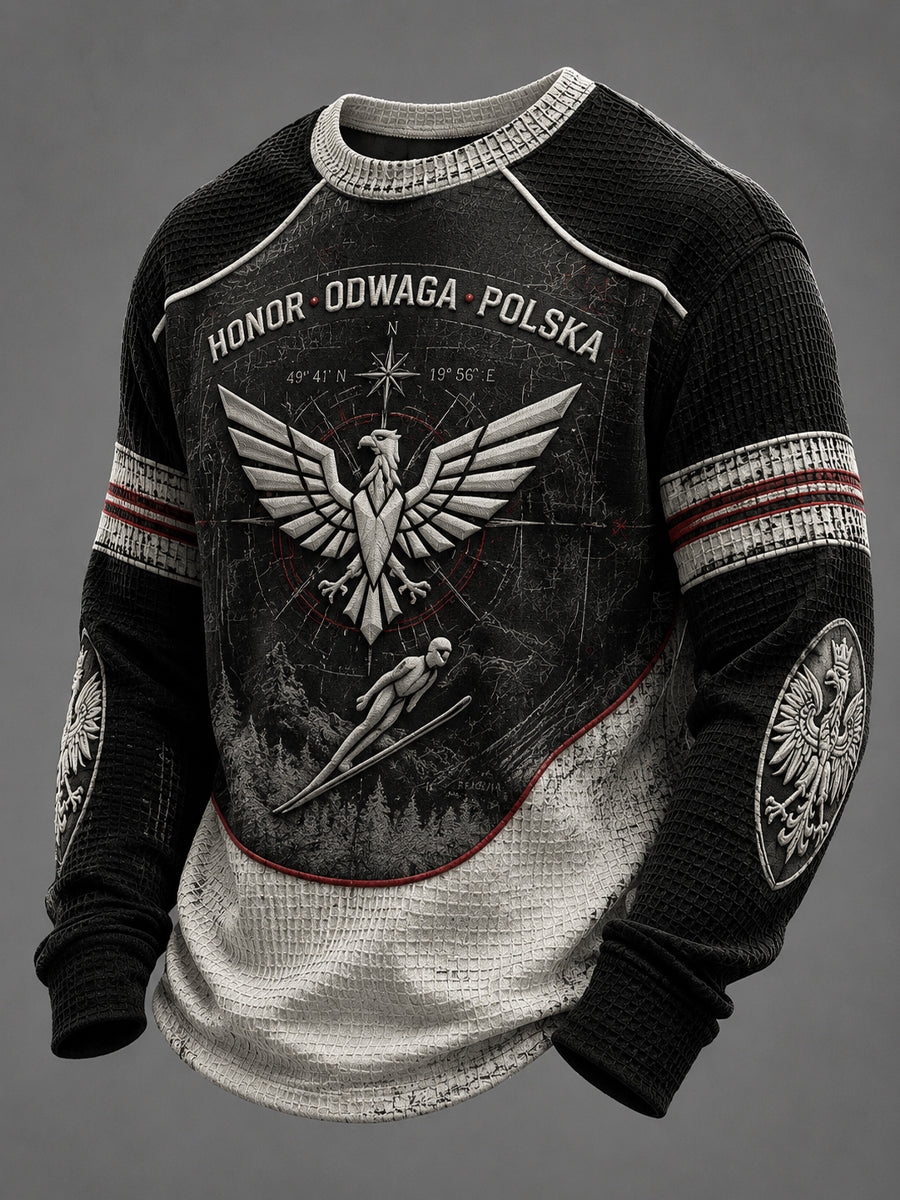 Vintage polski orzeł kawalerii Patchwork Waffle-splot T-Shirt