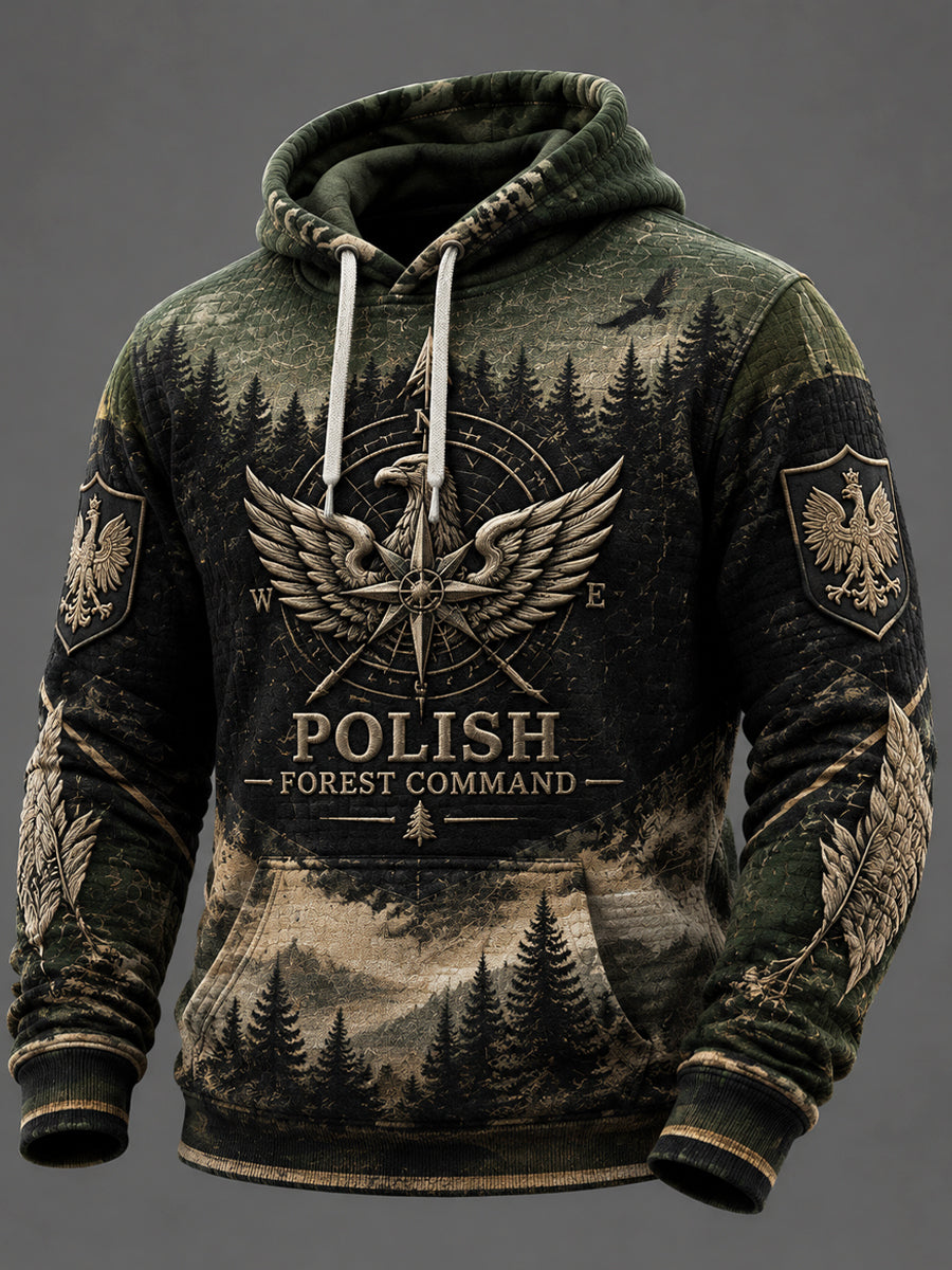 Vintage Polski Orzeł Wojskowy Las Bluza z kapturem