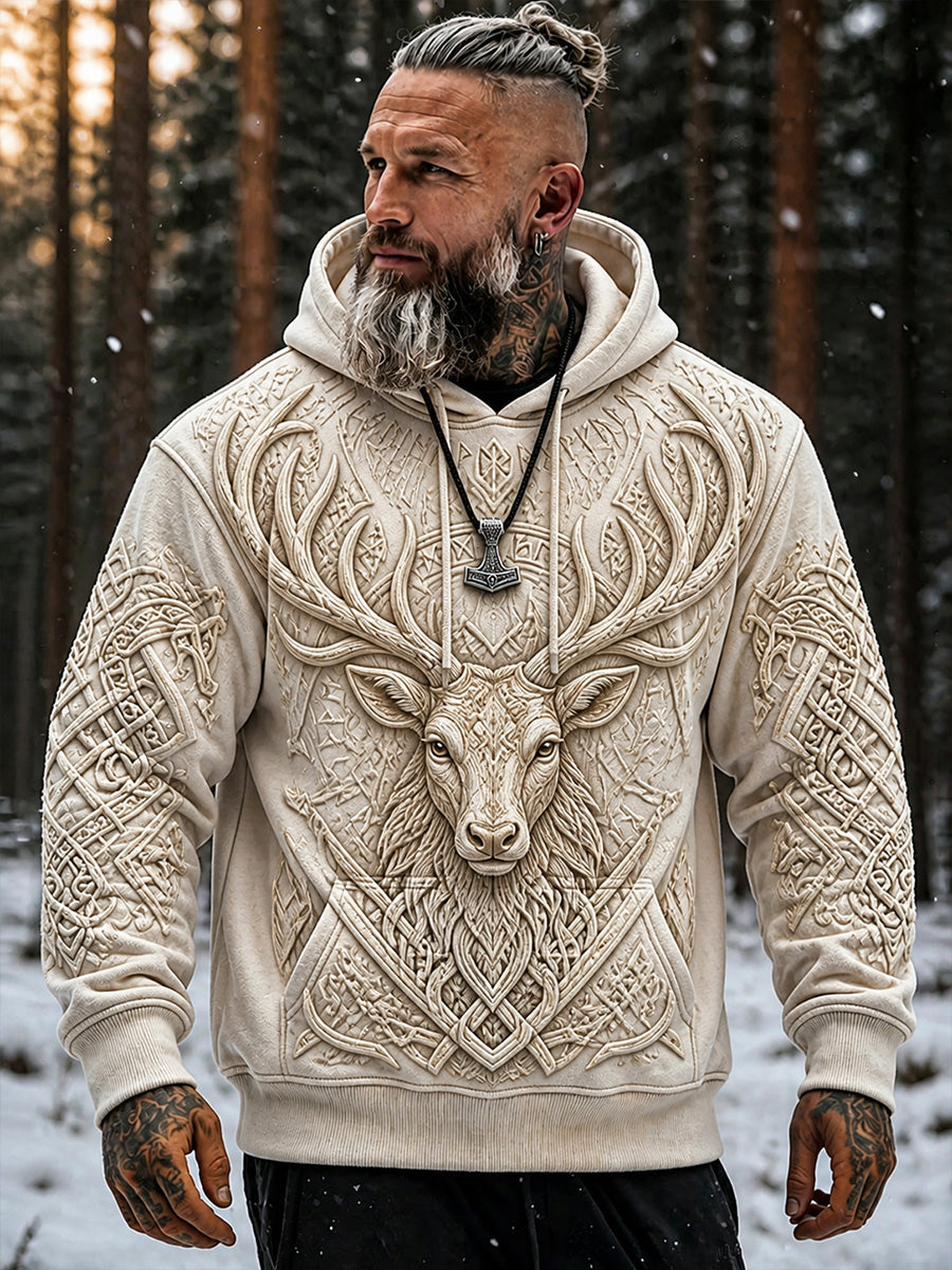 Retro Nordic-Style Animal Art Print Casual, wygodna bluza z kapturem