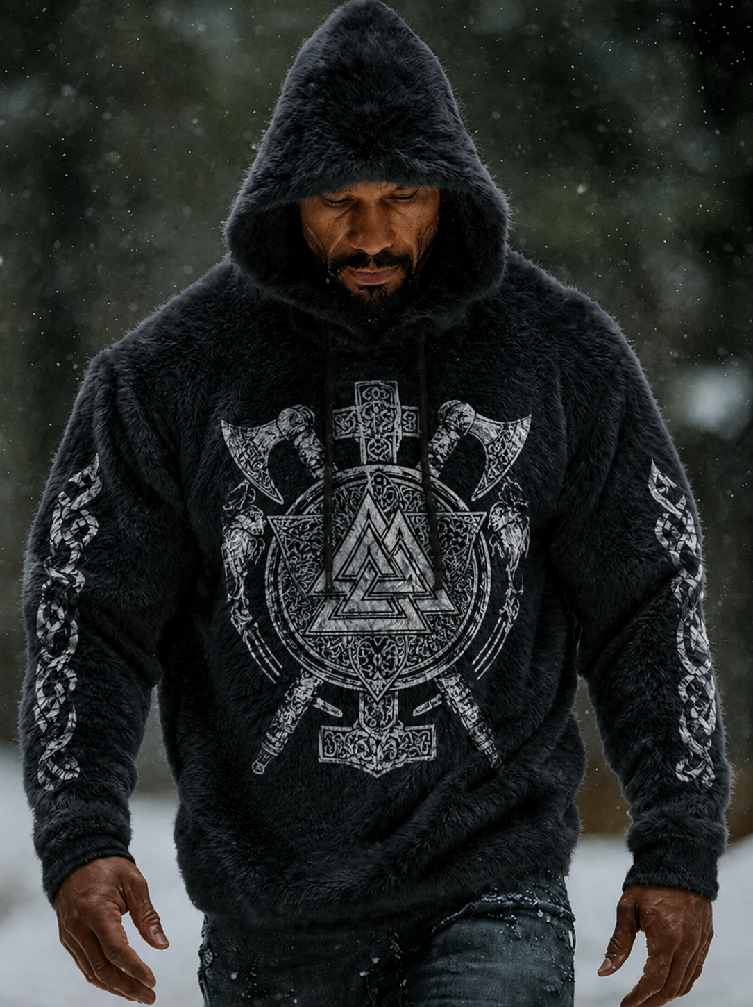 Męska Viking Vintage celtycka flanelowa ciepła bluza z kapturem