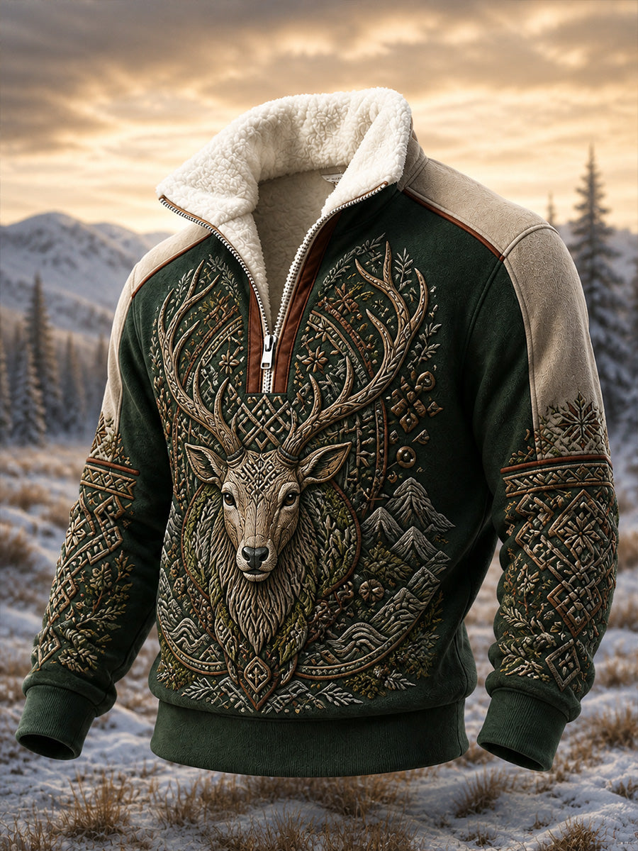 Bluza retro w nordyckim stylu z motywem zwierzęcym, na co dzień, z suwakiem