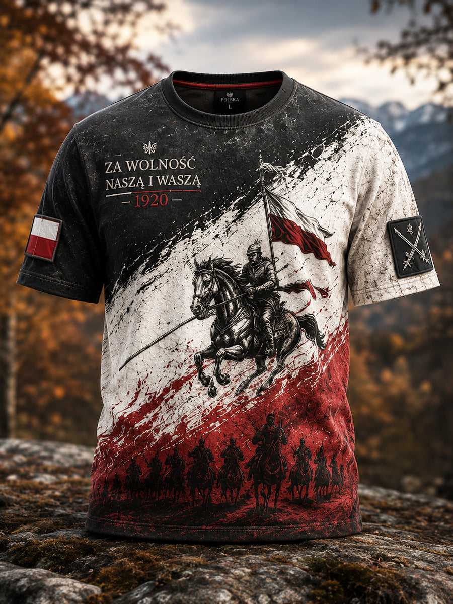 Vintage Polski Ułan Artystyczny Casual T-Shirt