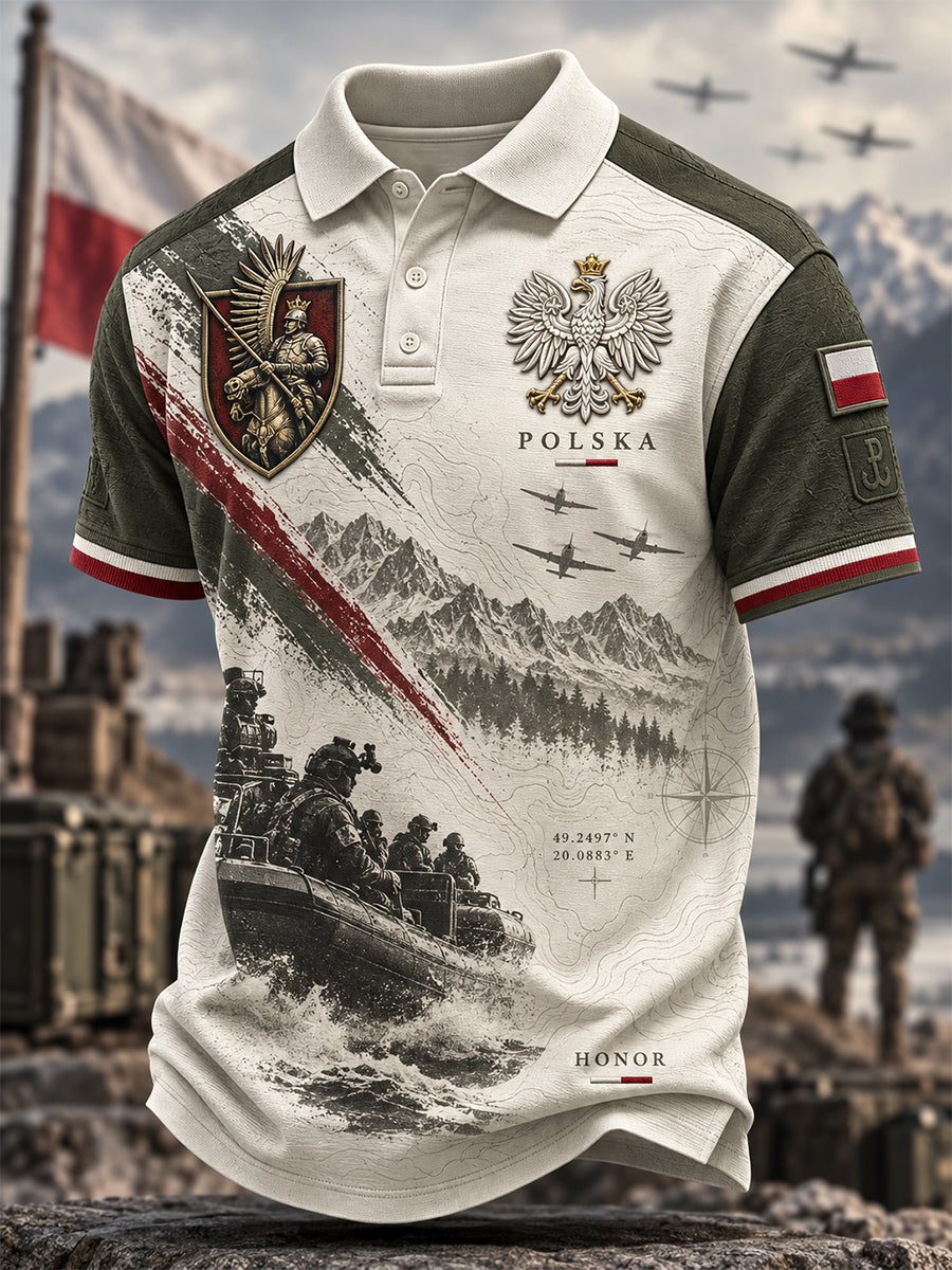Polo męskie z motywami kultury wojskowej polskiej