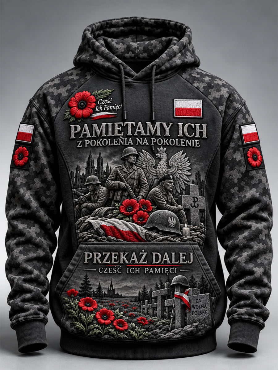 Męska polska wojskowa bluza z kapturem oversize z kieszeniami