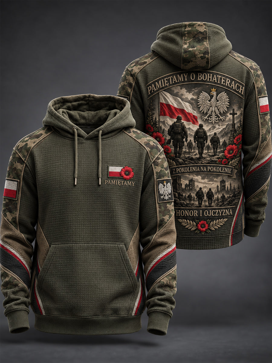 Męska wojskowa pamiątka oversized bluza z kapturem z kieszeniami