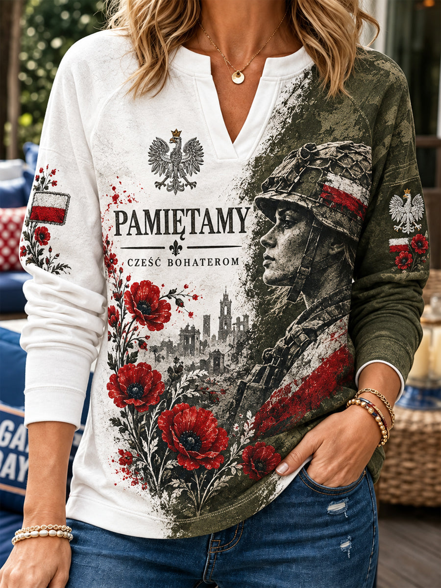 Damska bluza z dekoltem w szpic Military Memorial