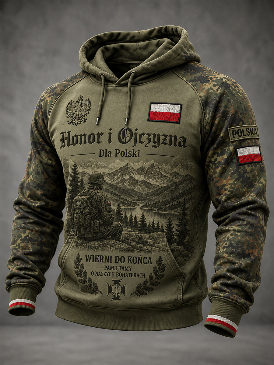 Męska kultura wojskowa Oversize bluza z kapturem z kieszeniami