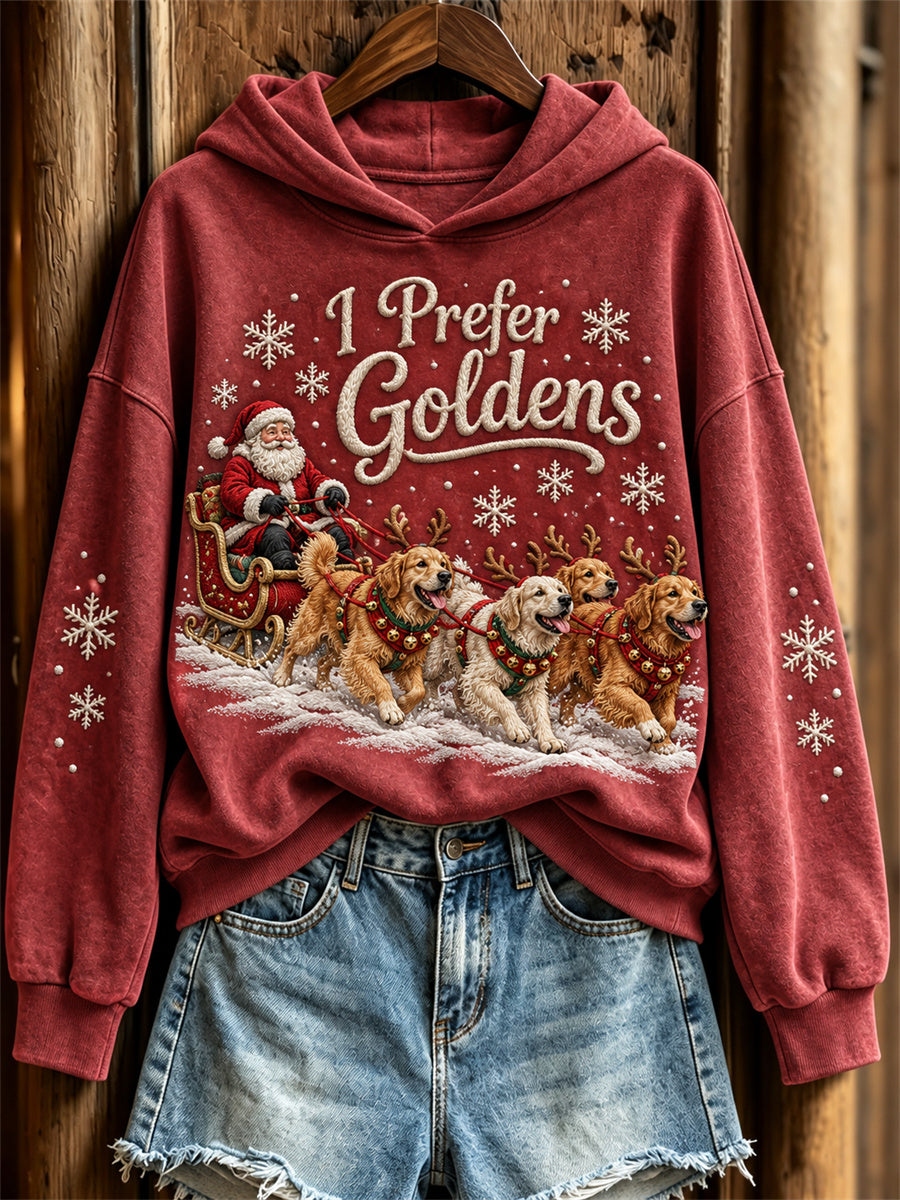 Boże Narodzenie kobiet Wolę Goldens Święty Mikołaj i psy Nadruk Bluza z kapturem