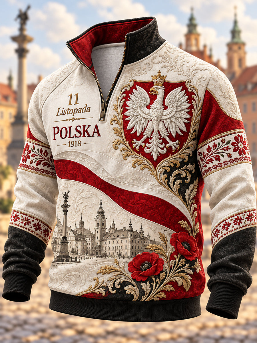 Bluza z kapturem i zamkiem na Dzień Niepodległości Polski dla mężczyzn
