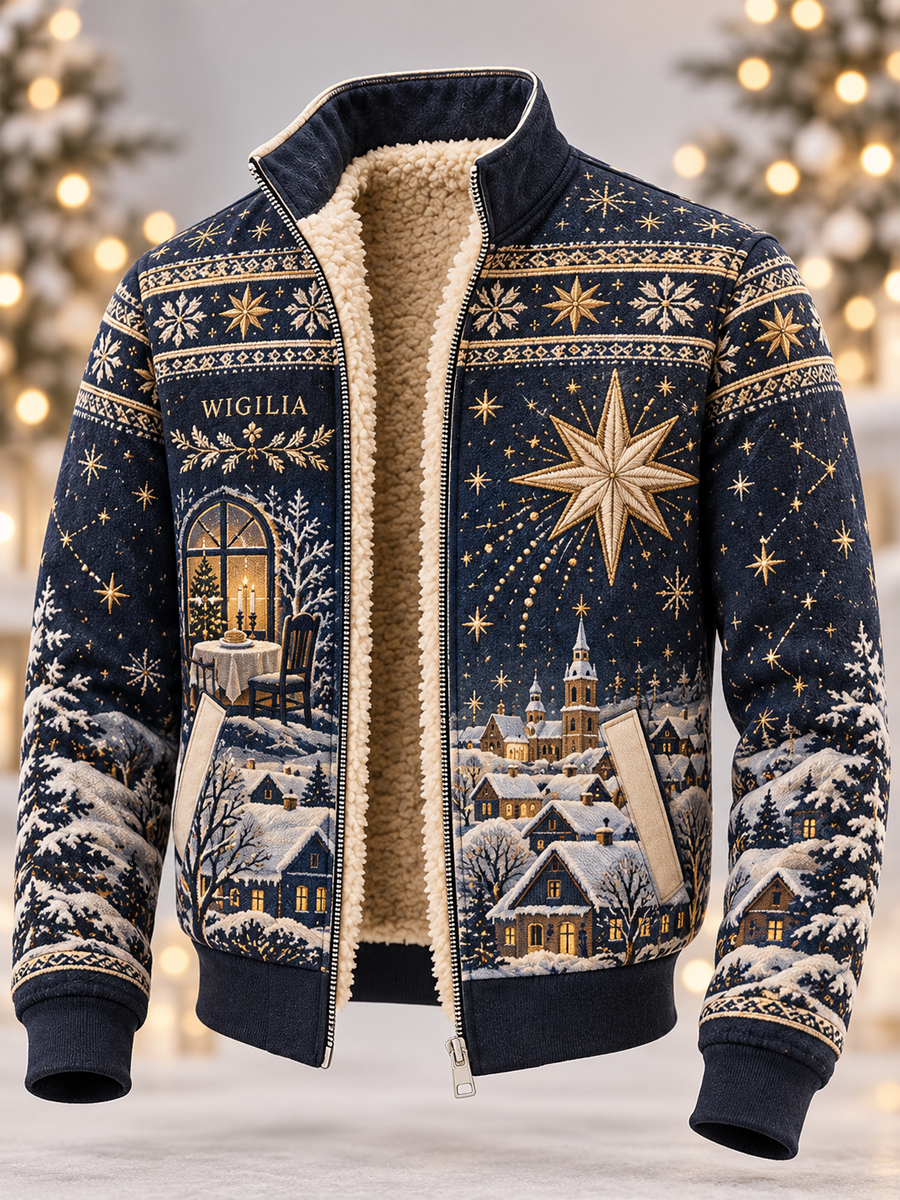 Men's Polish Christmas Art Composite Fleece Jacket