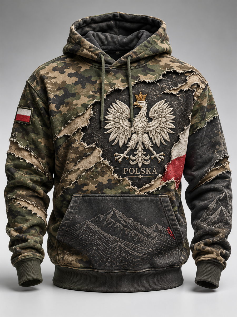 Męska kultura wojskowa Oversize bluza z kapturem z kieszeniami