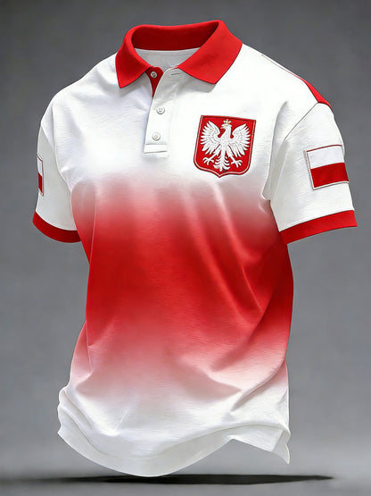 Męska koszulka polo z nadrukiem patchworkowa koszulka polo w kolorze polskiej flagi