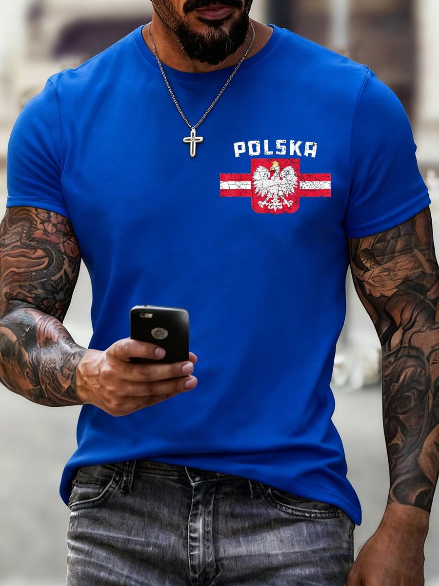 Men's t-shirt with a vintage-style print featuring the Polish flag.