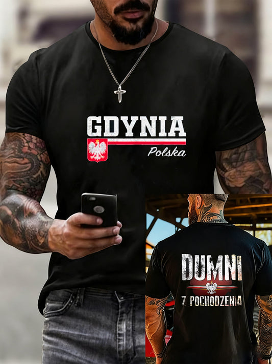 Męska koszulka z nadrukiem w stylu vintage z polską flagą