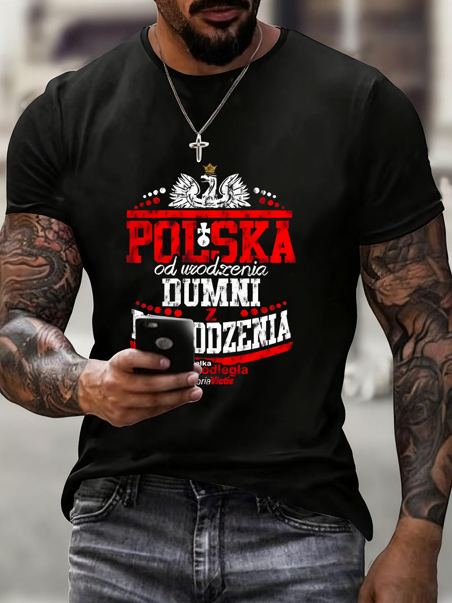 Męska koszulka z nadrukiem w stylu vintage z polską flagą