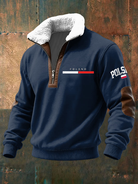 Retro flaga Lambswool Patchwork Zipper Pullover