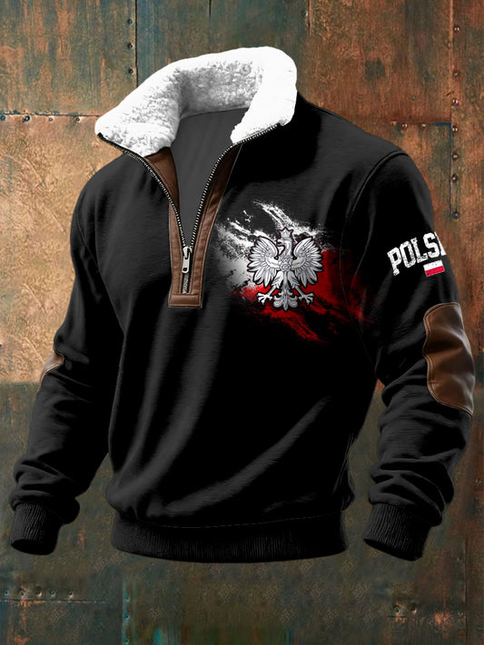 Retro abstrakcyjna flaga Lambswool Patchwork Zipper Pullover