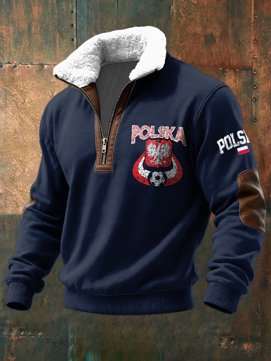 Pullover z zamkiem błyskawicznym Retro polska piłka nożna Lambswool