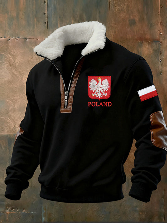 Męska bluza z polarowym kołnierzem z nadrukiem w stylu vintage