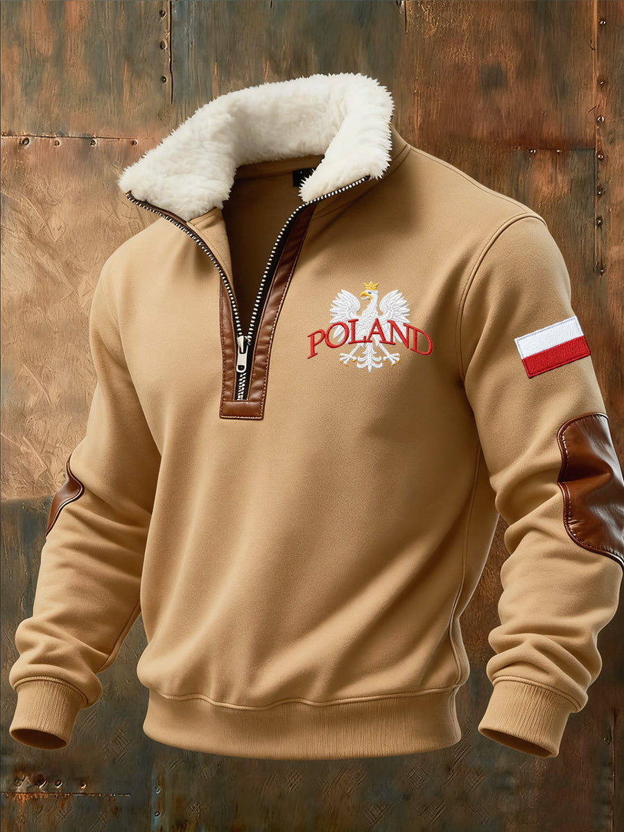 Męska bluza z polarowym kołnierzem z nadrukiem w stylu vintage