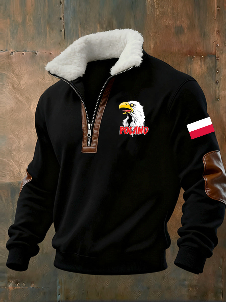 Męska bluza z polarowym kołnierzem z nadrukiem w stylu vintage