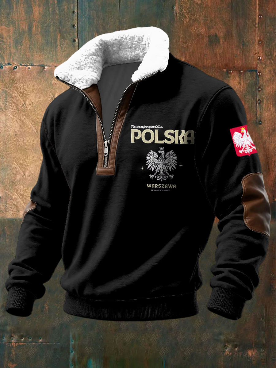 Pullover z zamkiem błyskawicznym retro polski emblemat orła z lambswool