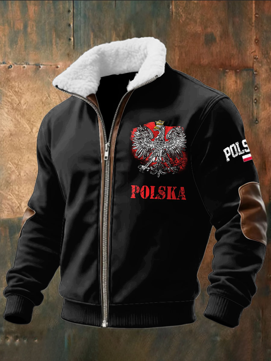 Kurtka patchworowa z polskim orłem w stylu vintage z lambskin