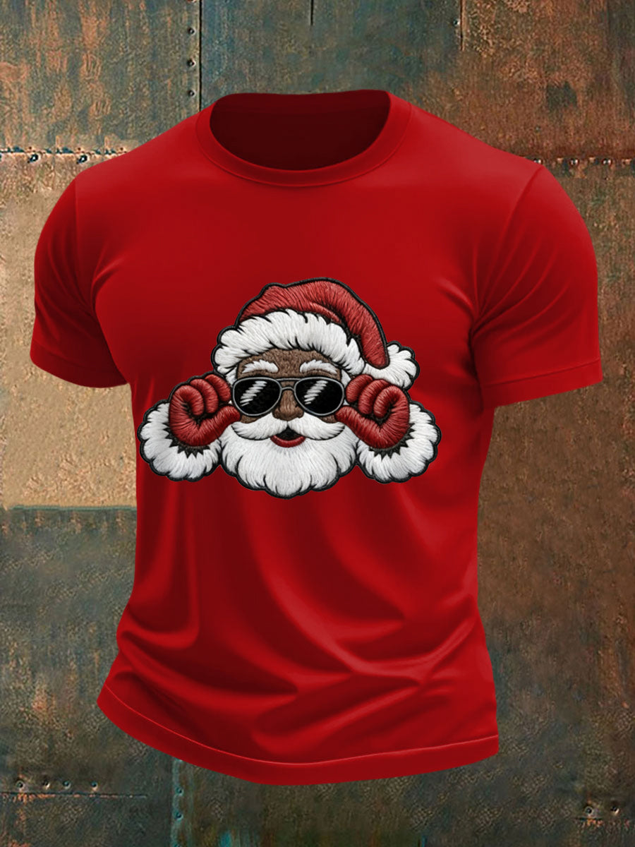 Męska świąteczna czarna koszulka z nadrukiem Świętego Mikołaja