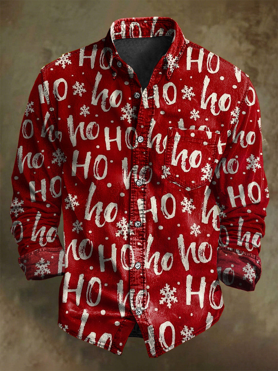 Abstrakcyjna świąteczna litera Snowflake Print Casual Koszula z długim rękawem